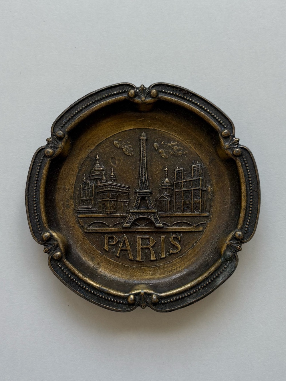 Vintage Paris Souvenir Metal Ashtray with Eiffel Tower